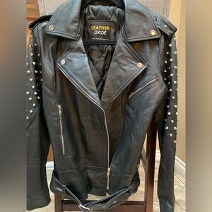 Black Studded Women's Leather Jacket